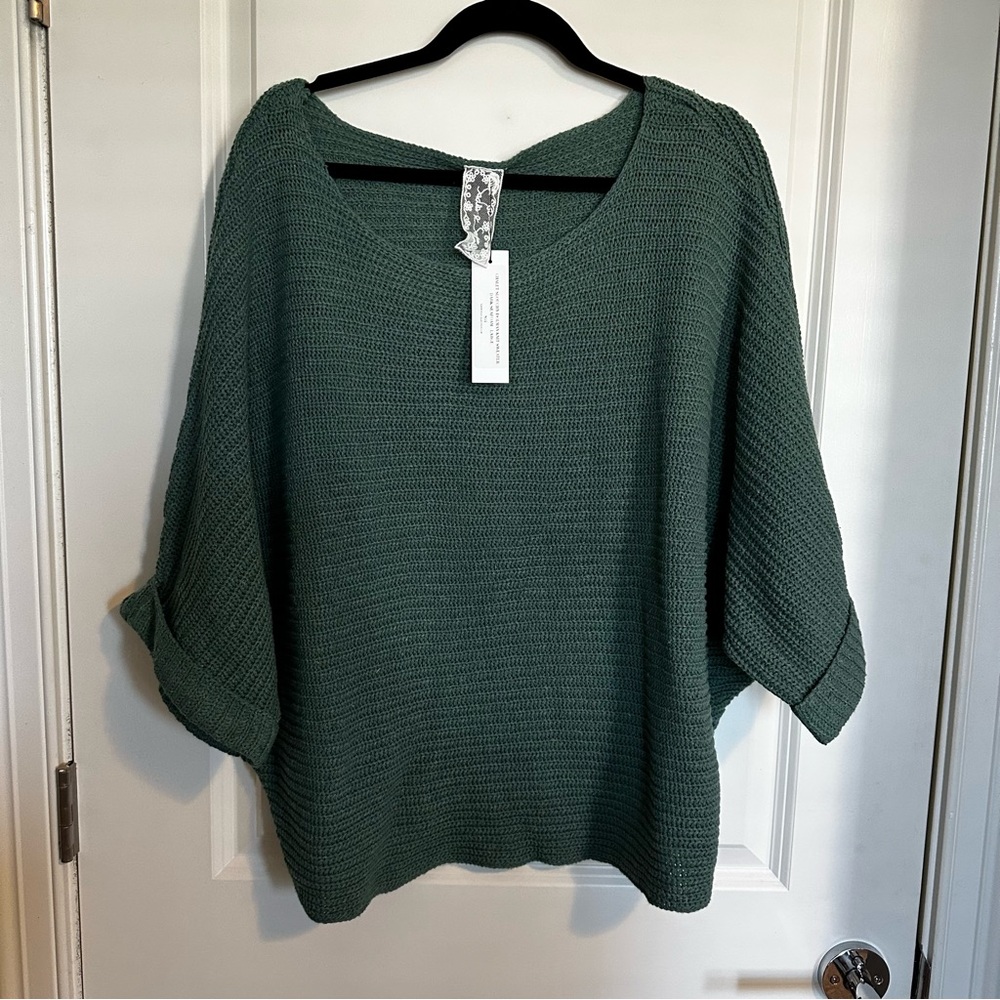 Vici Green Waffle Knit Scoop Neck Sweater